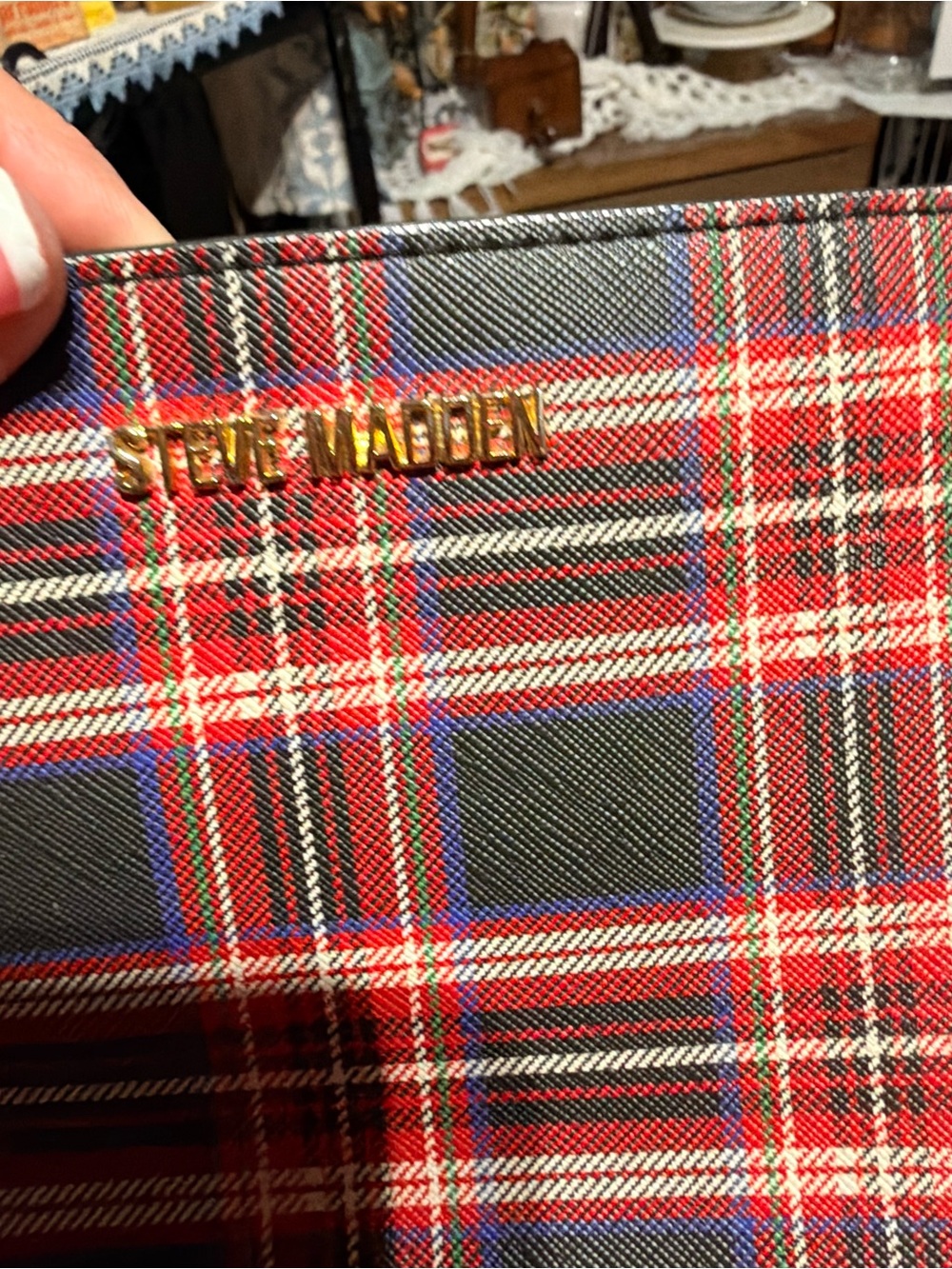 Steve Madden Plaid Crossbody with Gold Logo